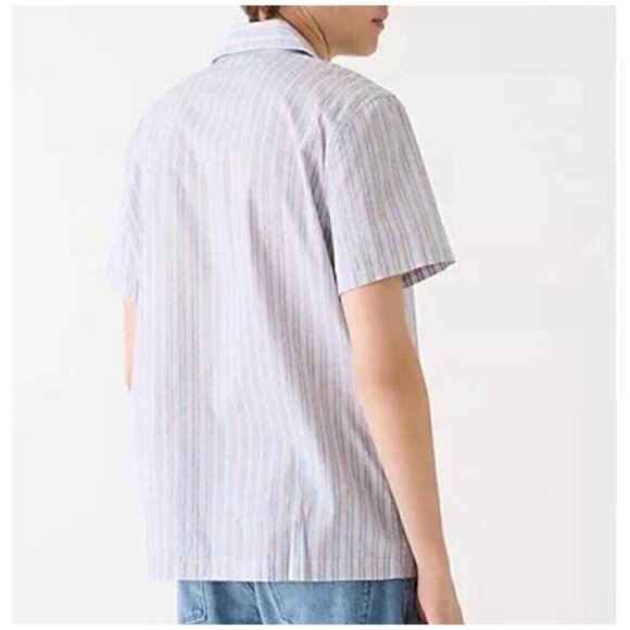 J. Crew PJ Top Men Large Blue Red Stripe Poplin Button Up Top Casual Comfort - Picture 10 of 10